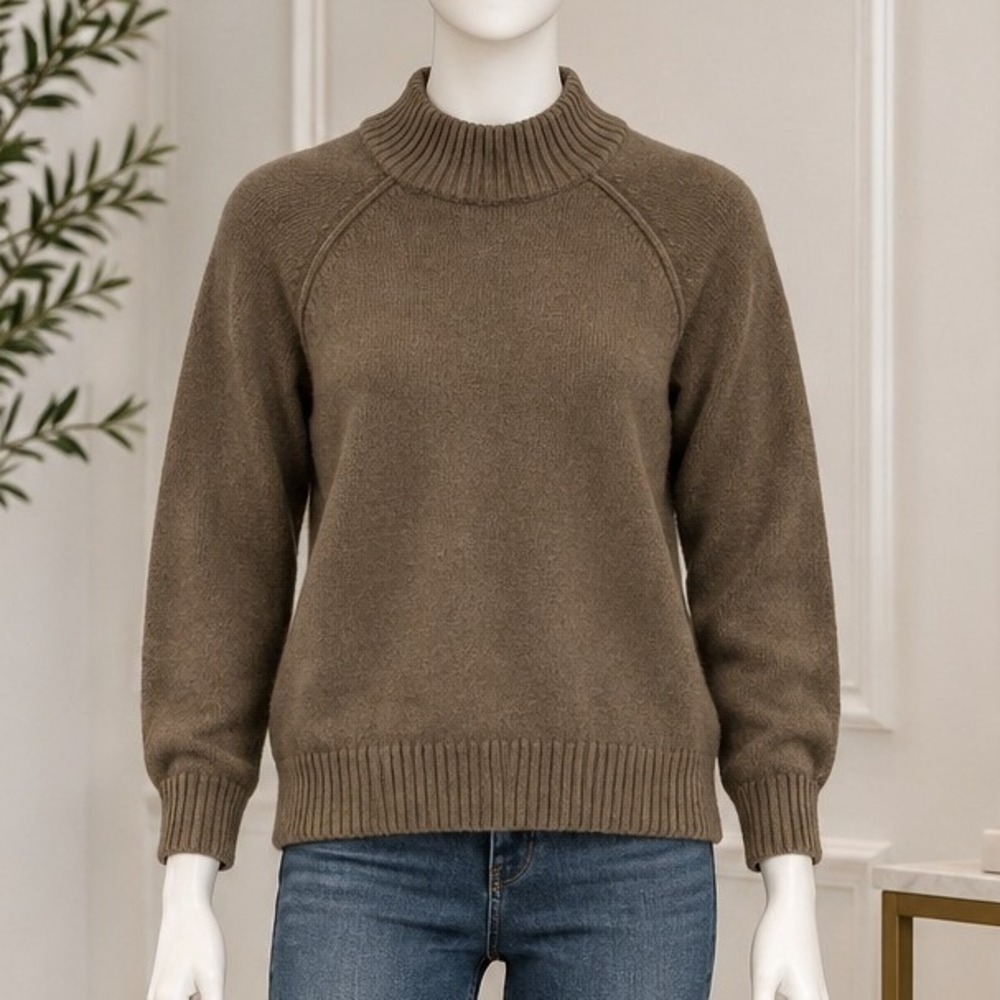 89th + Madison Womens Sweater Mock Neck Raglan Sleeve Brown Petite Large
